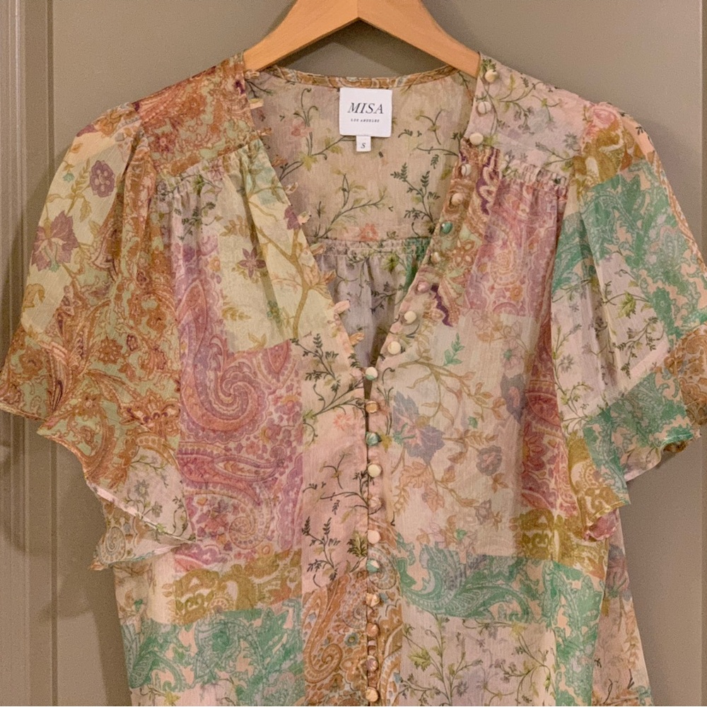 Misa Para Sheer Chiffon Blouse Top in Ischia Paisley Size S - Picture 6 of 16